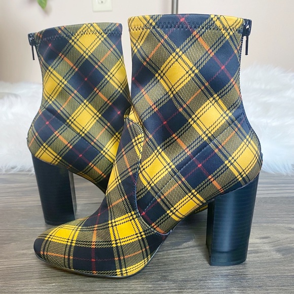 yellow plaid booties